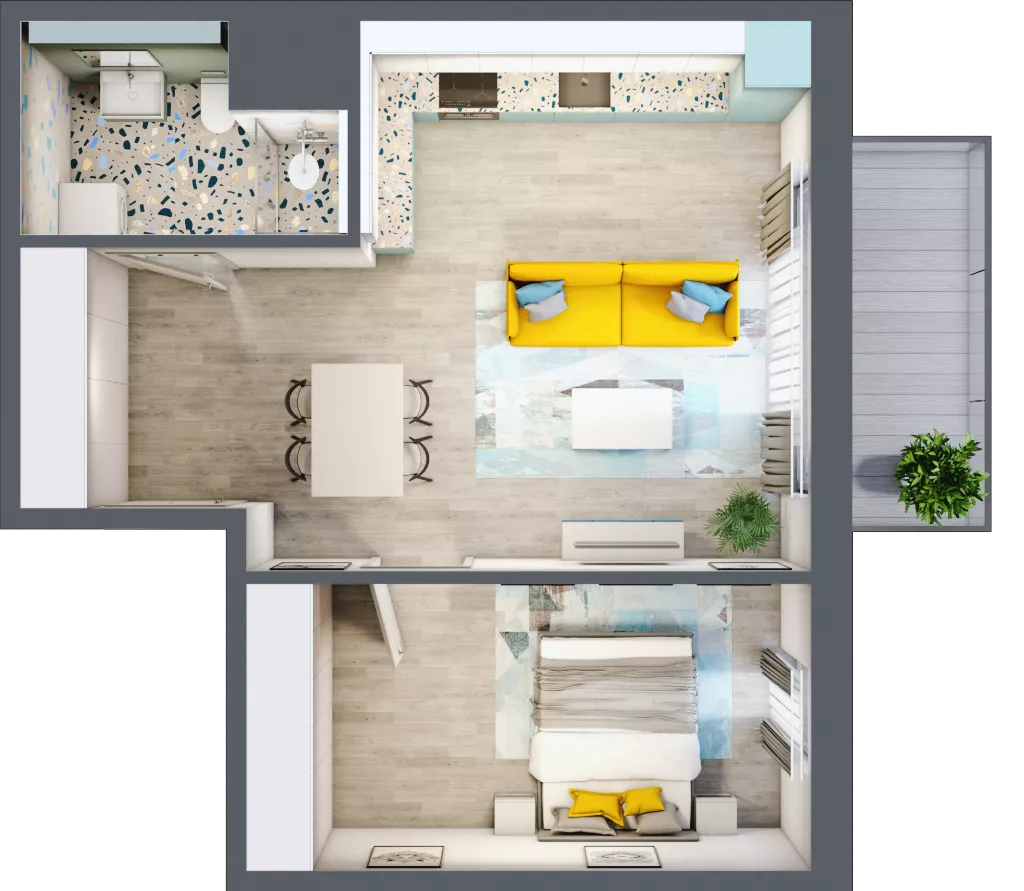 2 pokoje, mieszkanie 46,53 m², piętro 7, oferta nr 7.B68, Panorama 3 Stawy, Katowice, Osiedle Paderewskiego-Muchowiec, Dolina Trzech Stawów, ul. Pułaskiego 23