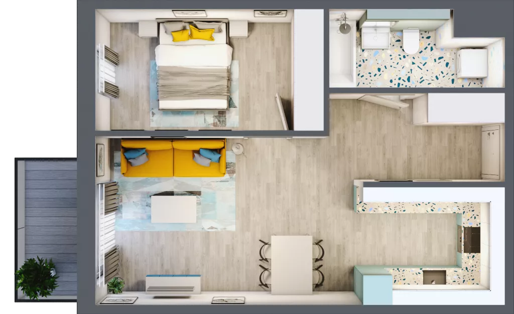 2 pokoje, mieszkanie 49,24 m², piętro 7, oferta nr 7.B72, Panorama 3 Stawy, Katowice, Osiedle Paderewskiego-Muchowiec, Dolina Trzech Stawów, ul. Pułaskiego 23