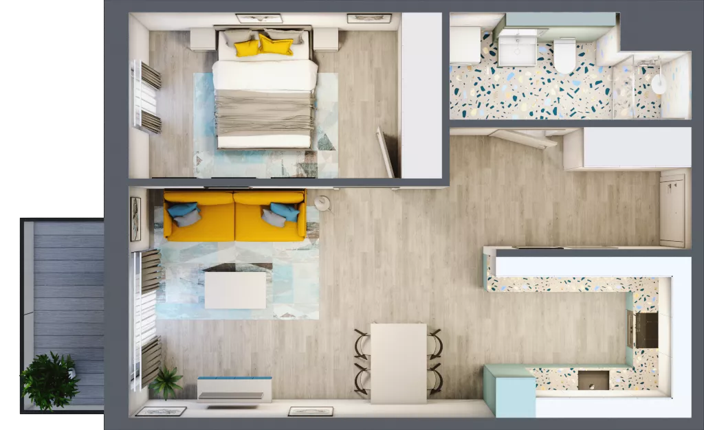 2 pokoje, mieszkanie 49,28 m², piętro 3, oferta nr 3.B28, Panorama 3 Stawy, Katowice, Osiedle Paderewskiego-Muchowiec, Dolina Trzech Stawów, ul. Pułaskiego 23