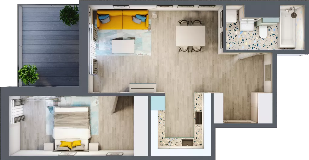 2 pokoje, mieszkanie 54,05 m², piętro 1, oferta nr 1.B7, Panorama 3 Stawy, Katowice, Osiedle Paderewskiego-Muchowiec, Dolina Trzech Stawów, ul. Pułaskiego 23