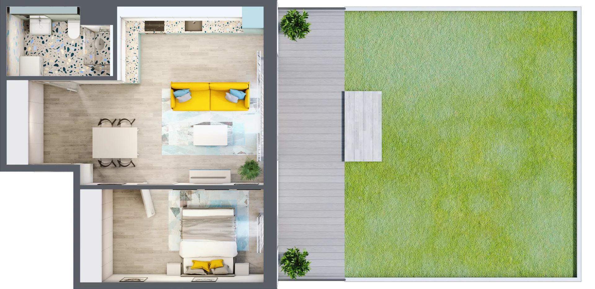 2 pokoje, mieszkanie 46,15 m², piętro 1, oferta nr 1.B2 z wykończeniem, Panorama 3 Stawy, Katowice, Osiedle Paderewskiego-Muchowiec, Dolina Trzech Stawów, ul. Pułaskiego 23
