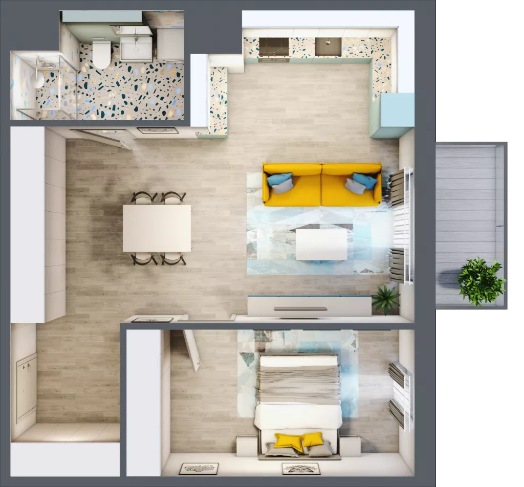 2 pokoje, mieszkanie 56,35 m², piętro 6, oferta nr 6.A32, Panorama 3 Stawy, Katowice, Osiedle Paderewskiego-Muchowiec, Dolina Trzech Stawów, ul. Pułaskiego 23