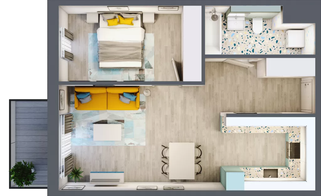 2 pokoje, mieszkanie 49,19 m², piętro 6, oferta nr 6.B61, Panorama 3 Stawy, Katowice, Osiedle Paderewskiego-Muchowiec, Dolina Trzech Stawów, ul. Pułaskiego 23