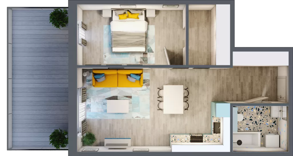 2 pokoje, mieszkanie 50,20 m², piętro 1, oferta nr 1.B8, Panorama 3 Stawy, Katowice, Osiedle Paderewskiego-Muchowiec, Dolina Trzech Stawów, ul. Pułaskiego 23