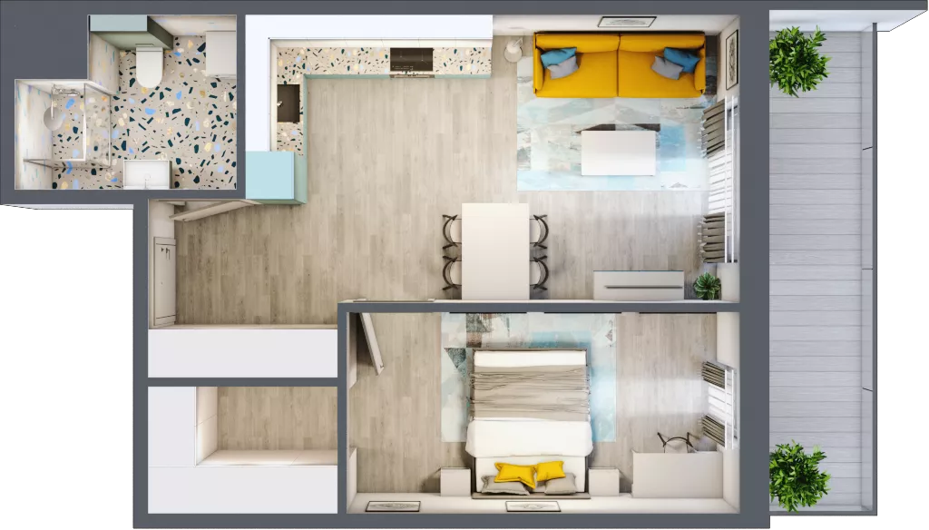 2 pokoje, mieszkanie 47,72 m², piętro 3, oferta nr 3.B32, Panorama 3 Stawy, Katowice, Osiedle Paderewskiego-Muchowiec, Dolina Trzech Stawów, ul. Pułaskiego 23