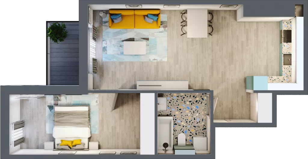 2 pokoje, mieszkanie 56,56 m², piętro 5, oferta nr 5.B51, Panorama 3 Stawy, Katowice, Osiedle Paderewskiego-Muchowiec, Dolina Trzech Stawów, ul. Pułaskiego 23