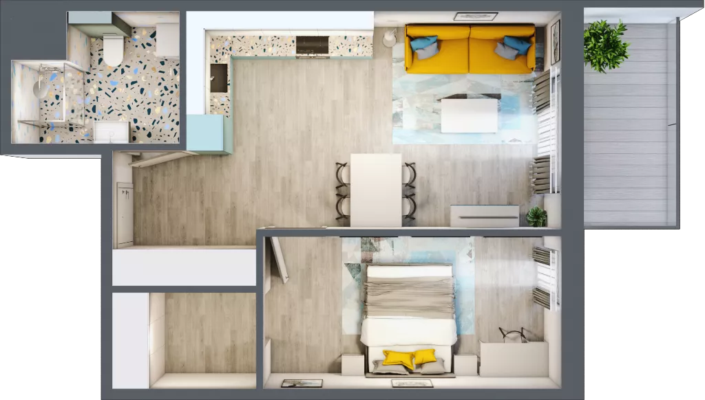 2 pokoje, mieszkanie 47,75 m², piętro 5, oferta nr 5.B54, Panorama 3 Stawy, Katowice, Osiedle Paderewskiego-Muchowiec, Dolina Trzech Stawów, ul. Pułaskiego 23