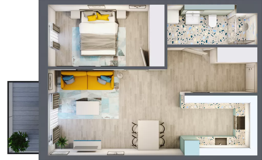 2 pokoje, mieszkanie 49,21 m², piętro 1, oferta nr 1.B6, Panorama 3 Stawy, Katowice, Osiedle Paderewskiego-Muchowiec, Dolina Trzech Stawów, ul. Pułaskiego 23