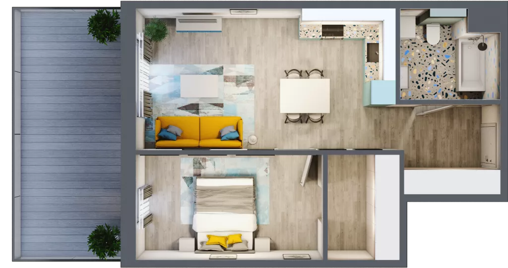 2 pokoje, mieszkanie 49,81 m², piętro 1, oferta nr 1.B9, Panorama 3 Stawy, Katowice, Osiedle Paderewskiego-Muchowiec, Dolina Trzech Stawów, ul. Pułaskiego 23