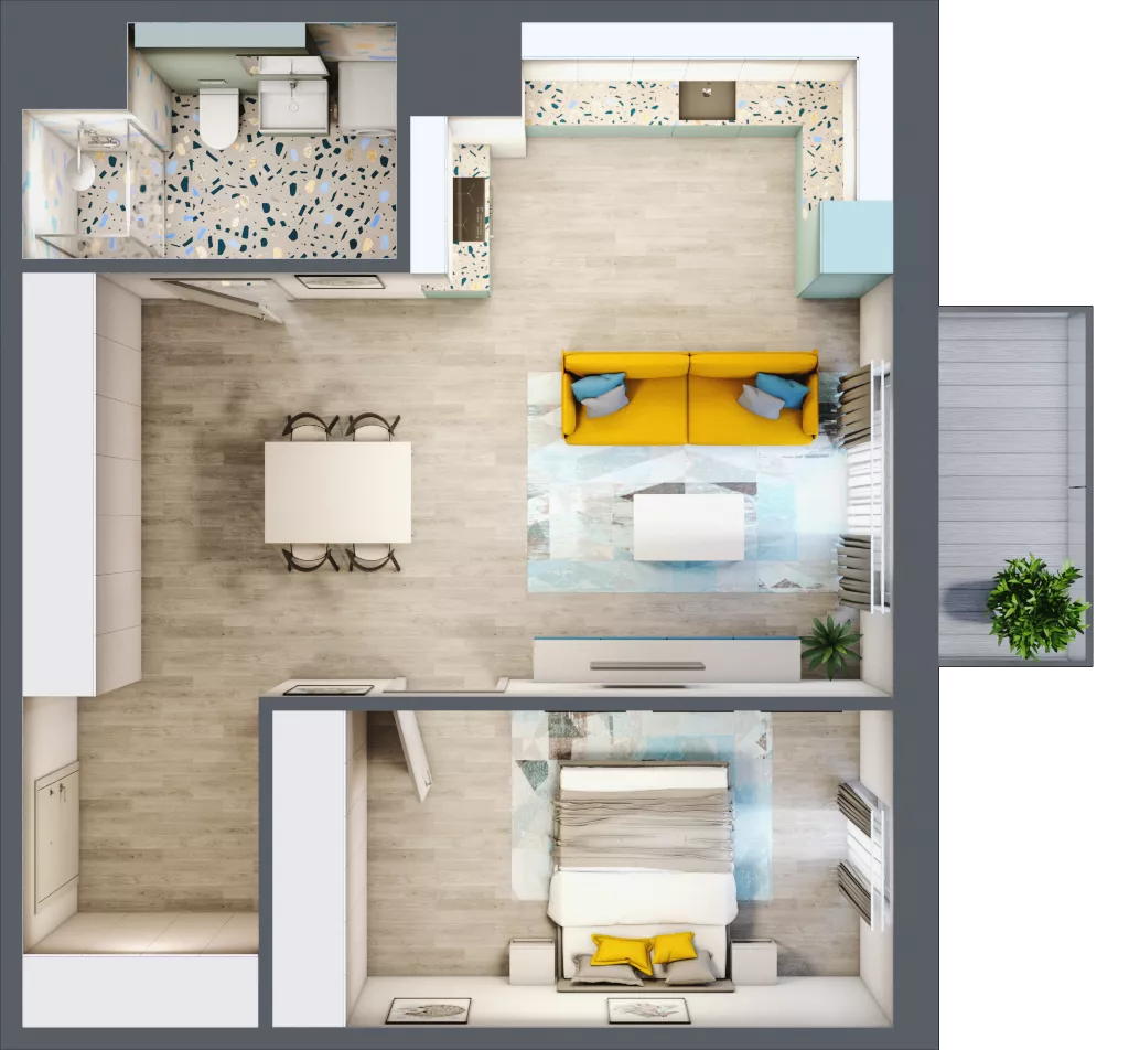 2 pokoje, mieszkanie 56,62 m², piętro 3, oferta nr 3.A14, Panorama 3 Stawy, Katowice, Osiedle Paderewskiego-Muchowiec, Dolina Trzech Stawów, ul. Pułaskiego 23