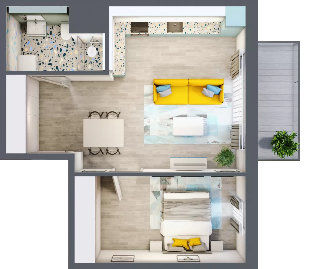 2 pokoje, mieszkanie 46,65 m², piętro 5, oferta nr 5.B46, Panorama 3 Stawy, Katowice, Osiedle Paderewskiego-Muchowiec, Dolina Trzech Stawów, ul. Pułaskiego 23