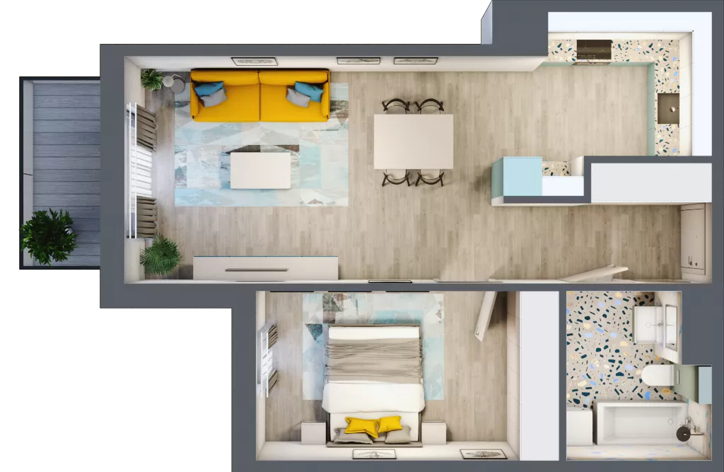 2 pokoje, mieszkanie 50,56 m², piętro 6, oferta nr 6.A34, Panorama 3 Stawy, Katowice, Osiedle Paderewskiego-Muchowiec, Dolina Trzech Stawów, ul. Pułaskiego 23