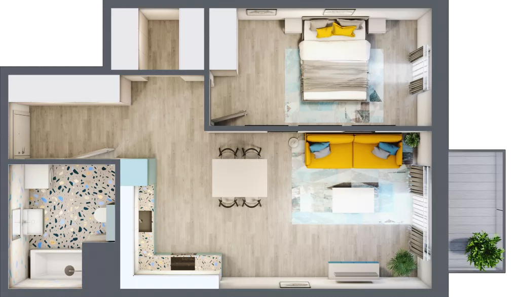 2 pokoje, mieszkanie 52,68 m², piętro 6, oferta nr 6.A33, Panorama 3 Stawy, Katowice, Osiedle Paderewskiego-Muchowiec, Dolina Trzech Stawów, ul. Pułaskiego 23