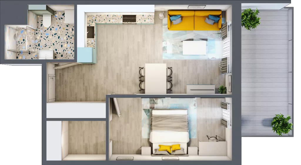 2 pokoje, mieszkanie 47,82 m², piętro 4, oferta nr 4.B43, Panorama 3 Stawy, Katowice, Osiedle Paderewskiego-Muchowiec, Dolina Trzech Stawów, ul. Pułaskiego 23