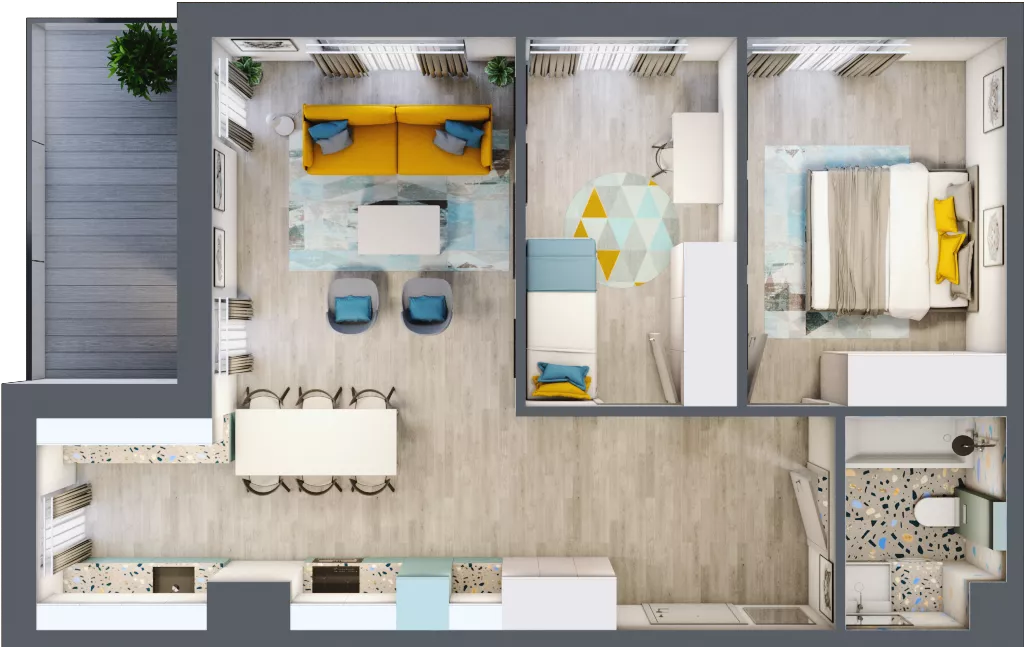 3 pokoje, mieszkanie 62,90 m², piętro 1, oferta nr D.1.3, Osiedle Nowa Dąbrowa, Dąbrowa Górnicza, Gołonóg, ul. Graniczna 14
