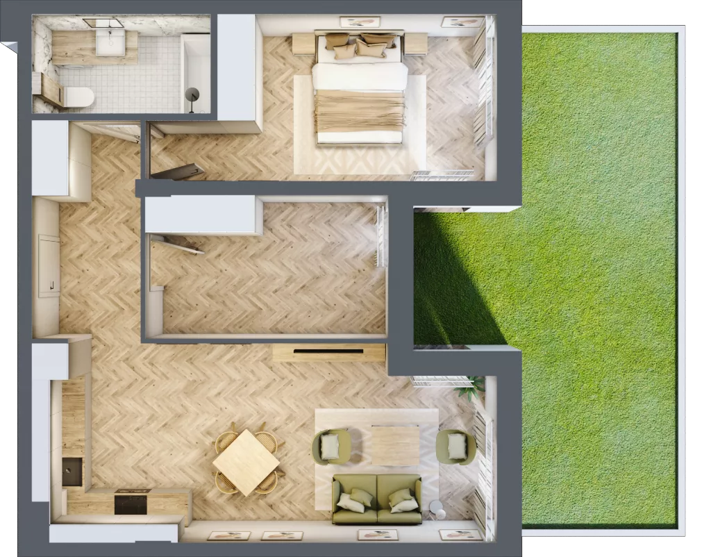 3 pokoje, apartament 58,23 m², parter, oferta nr M4, Apartamenty Przystań, Olecko, ul. Kościuszki