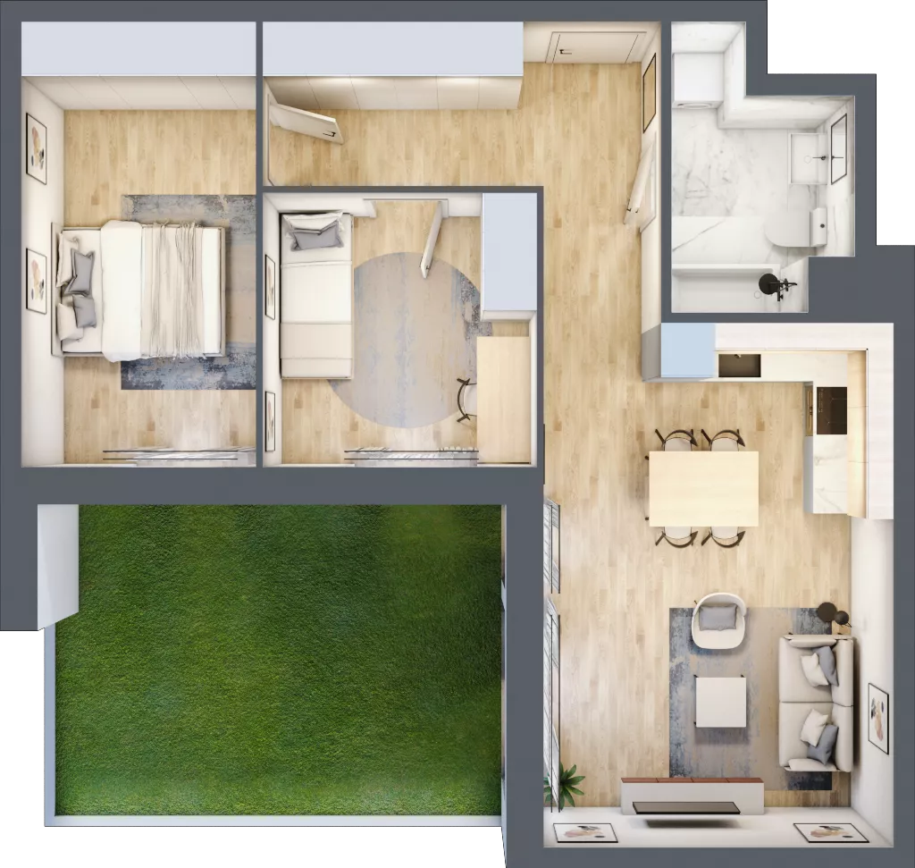 3 pokoje, mieszkanie 59,20 m², parter, oferta nr A.2, Parkove Love, Łódź, Bałuty, ul. Górnicza 12/14 