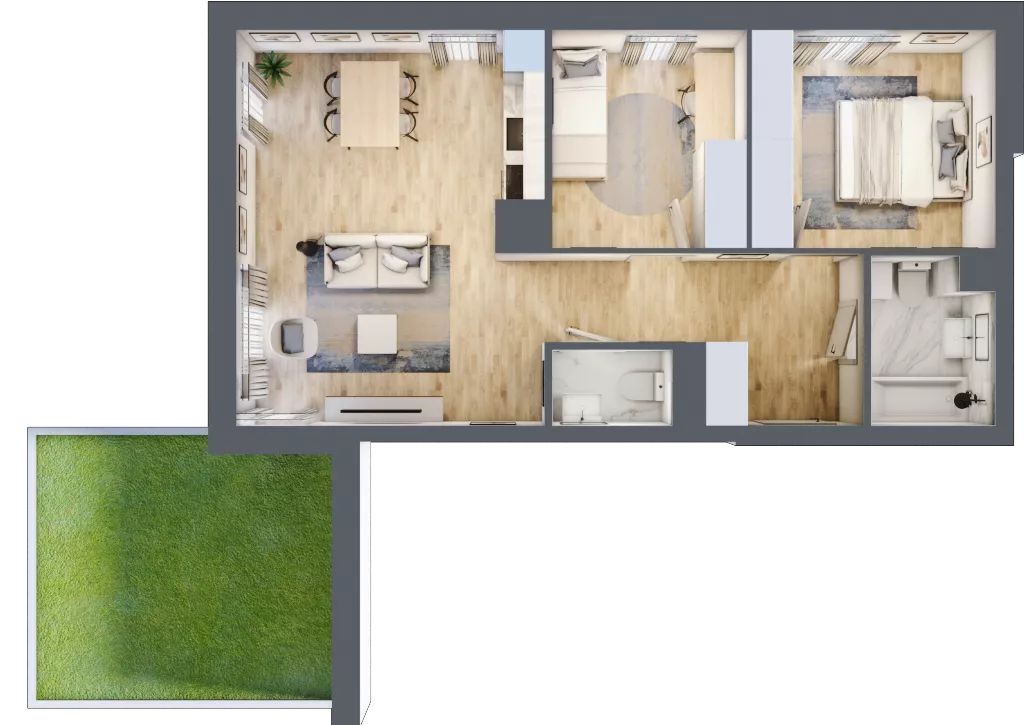 3 pokoje, mieszkanie 59,57 m², parter, oferta nr A.8, Parkove Love, Łódź, Bałuty, ul. Górnicza 12/14 