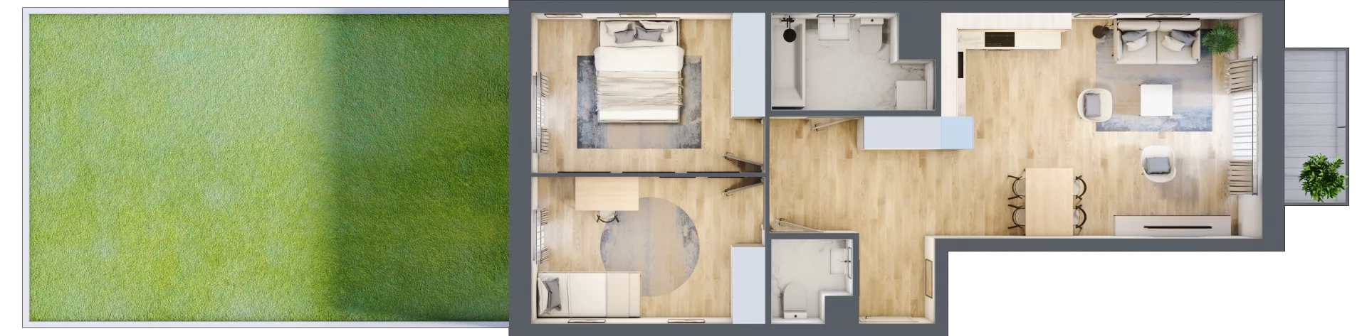 3 pokoje, mieszkanie 64,75 m², parter, oferta nr B.2, Parkove Love, Łódź, Bałuty, ul. Górnicza 12/14 