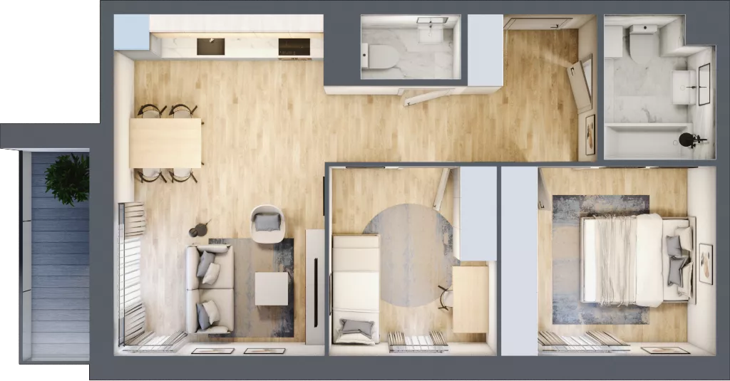 3 pokoje, mieszkanie 55,97 m², parter, oferta nr B.3, Parkove Love, Łódź, Bałuty, ul. Górnicza 12/14 