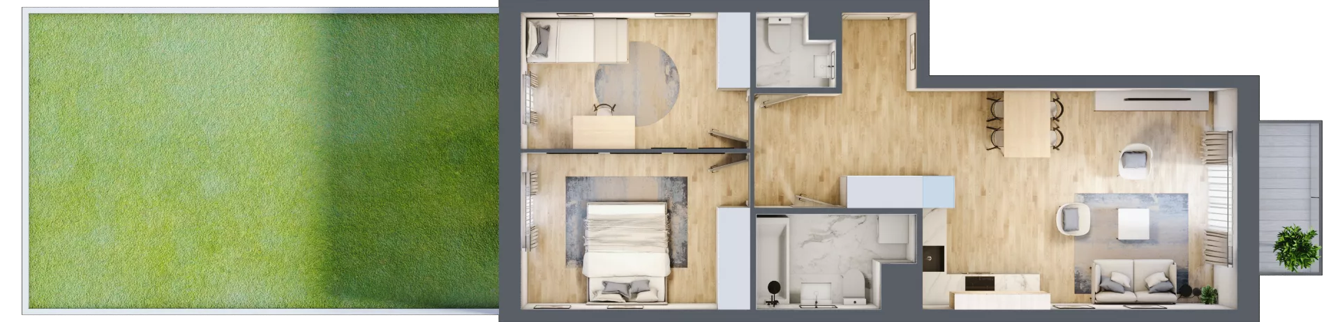 3 pokoje, mieszkanie 63,68 m², parter, oferta nr B.35, Parkove Love, Łódź, Bałuty, ul. Górnicza 12/14 