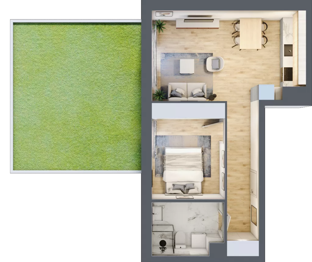 2 pokoje, mieszkanie 44,69 m², parter, oferta nr B.37, Parkove Love, Łódź, Bałuty, ul. Górnicza 12/14 