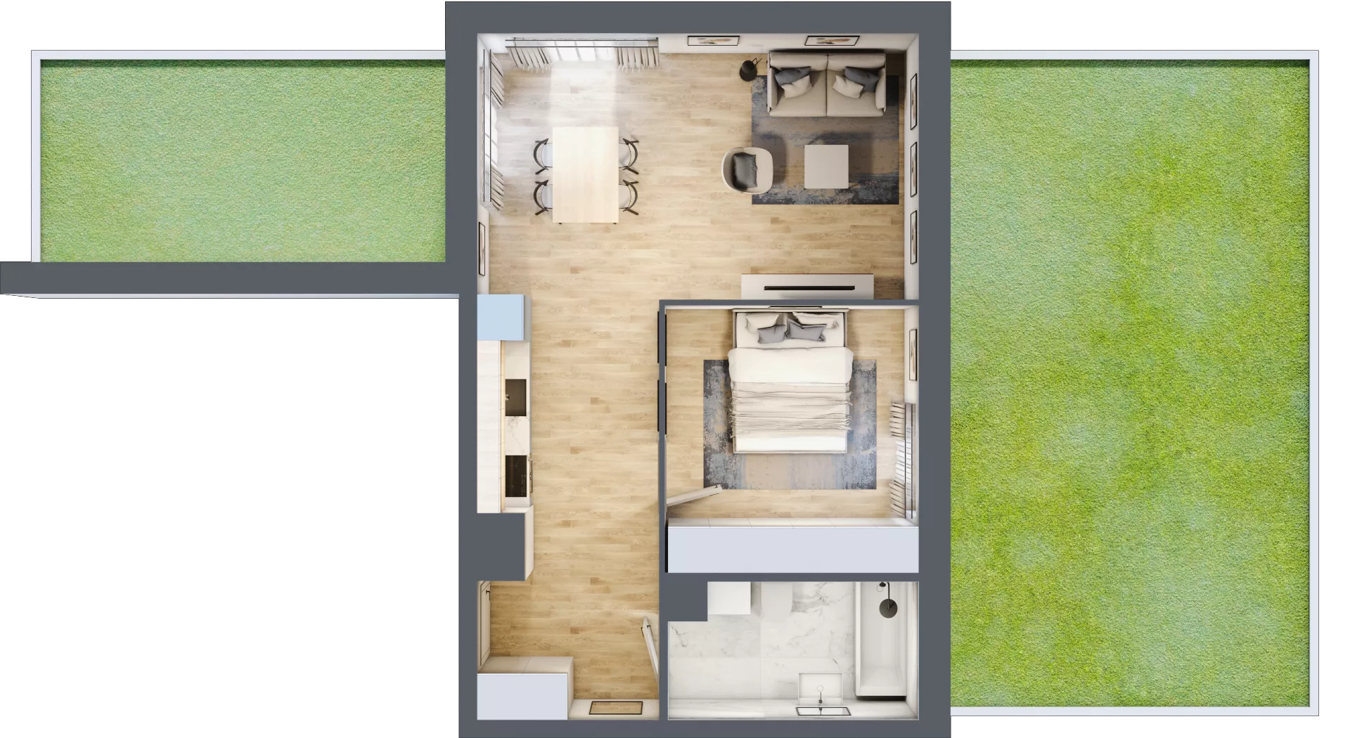 2 pokoje, mieszkanie 49,06 m², parter, oferta nr B.38, Parkove Love, Łódź, Bałuty, ul. Górnicza 12/14 