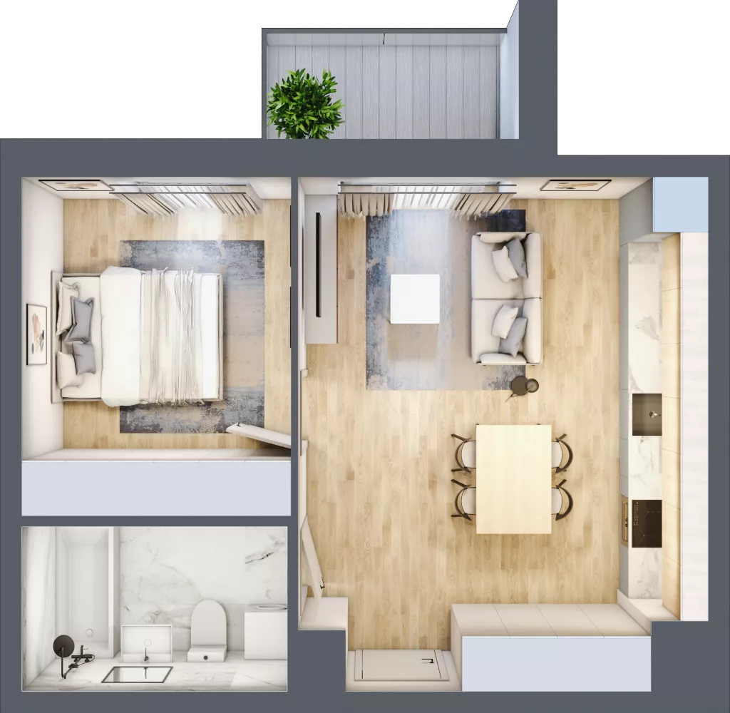 2 pokoje, mieszkanie 40,03 m², piętro 3, oferta nr B.57, Parkove Love, Łódź, Bałuty, ul. Górnicza 12/14 