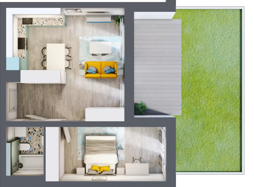 2 pokoje, mieszkanie 46,71 m², parter, oferta nr B.2, Och!Widzew, Łódź, Widzew, ul. Przybyszewskiego 292-300