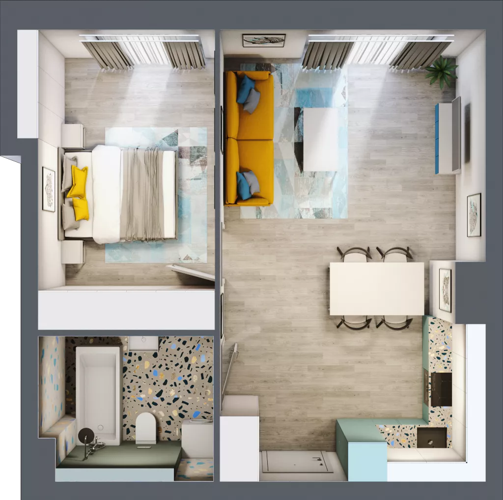 2 pokoje, mieszkanie 46,93 m², piętro 1, oferta nr E.13, Och!Widzew, Łódź, Widzew, ul. Przybyszewskiego 292-300