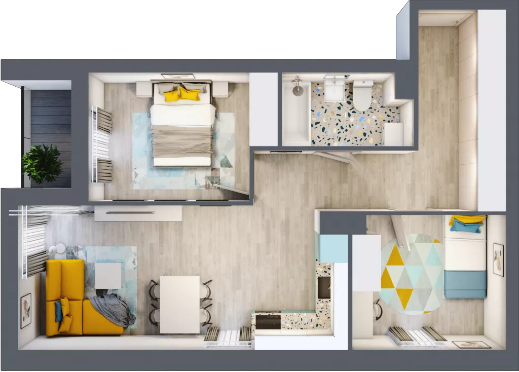 3 pokoje, mieszkanie 57,43 m², piętro 1, oferta nr F/M4, Stara Cegielnia etap II, Mielec, ul. Wojsławska 1
