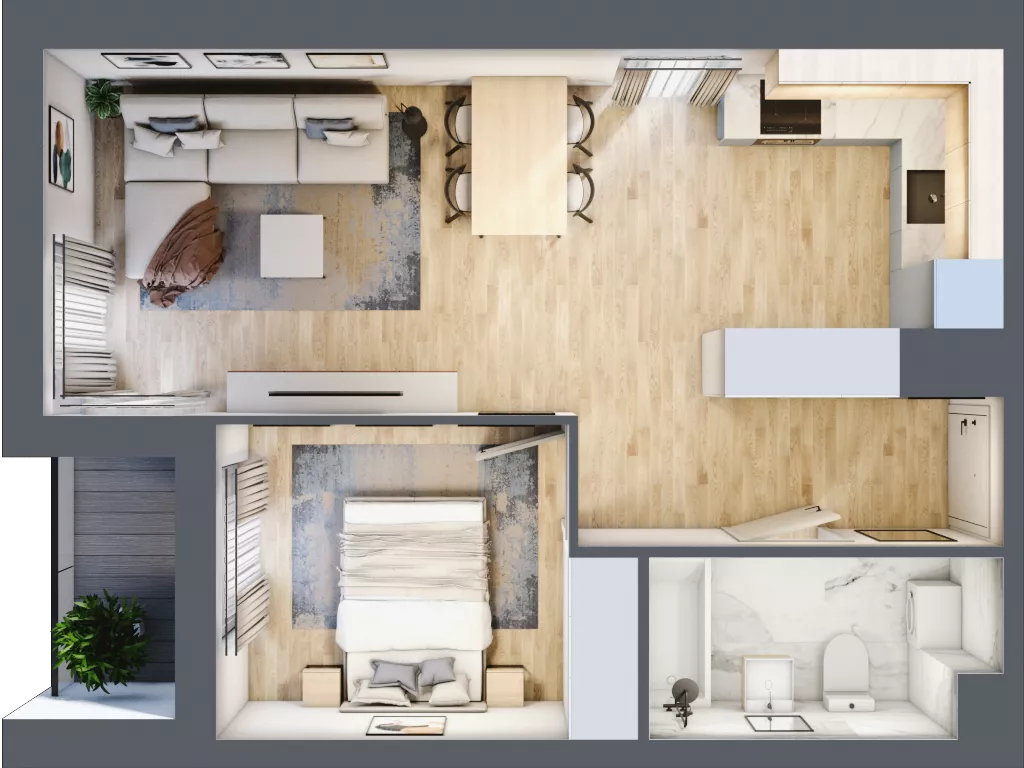 2 pokoje, mieszkanie 43,78 m², piętro 1, oferta nr C/M1/1, Stara Cegielnia etap III, Mielec, ul. Wojsławska 1