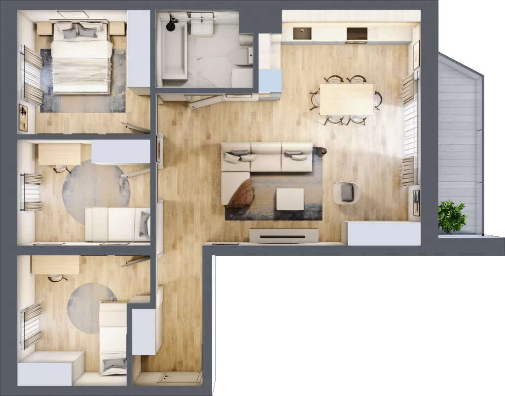4 pokoje, mieszkanie 77,95 m², piętro 1, oferta nr B03, Kiepury 33, Jelenia Góra, Zabobrze, ul. Jana Kiepury