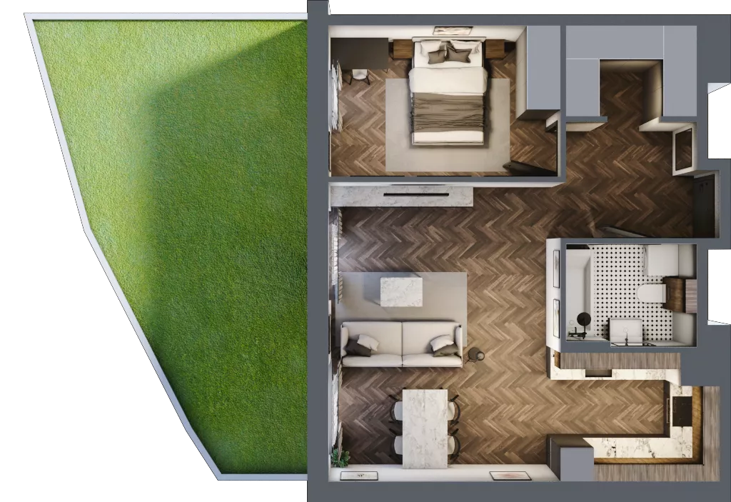 2 pokoje, mieszkanie 52,78 m², parter, oferta nr M01, Punkt Wola, Kraków, Podgórze Duchackie, Wola Duchacka, ul. Trybuny Ludów 15