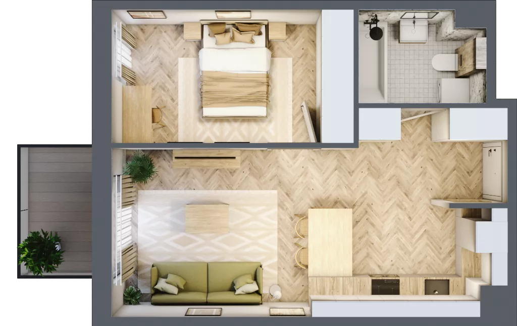 2 pokoje, mieszkanie 41,29 m², piętro 1, oferta nr B.1.14, Nowe Miasto, Krzeszowice, ul. Czatkowice Górne / Majowa