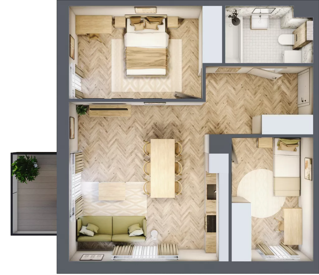 3 pokoje, mieszkanie 56,43 m², piętro 1, oferta nr B.1.17, Nowe Miasto, Krzeszowice, ul. Czatkowice Górne / Majowa