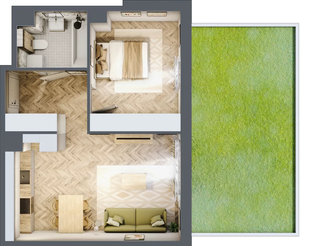 2 pokoje, mieszkanie 43,88 m², parter, oferta nr B.0.08, Nowe Miasto, Krzeszowice, ul. Czatkowice Górne / Majowa