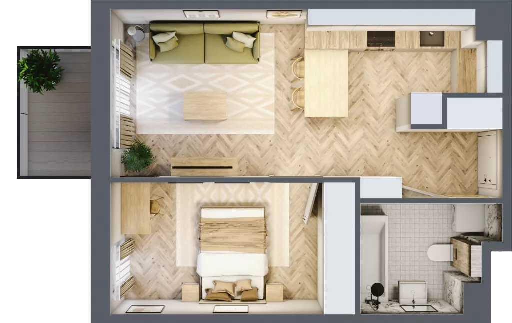 2 pokoje, mieszkanie 41,30 m², piętro 1, oferta nr B.1.15, Nowe Miasto, Krzeszowice, ul. Czatkowice Górne / Majowa