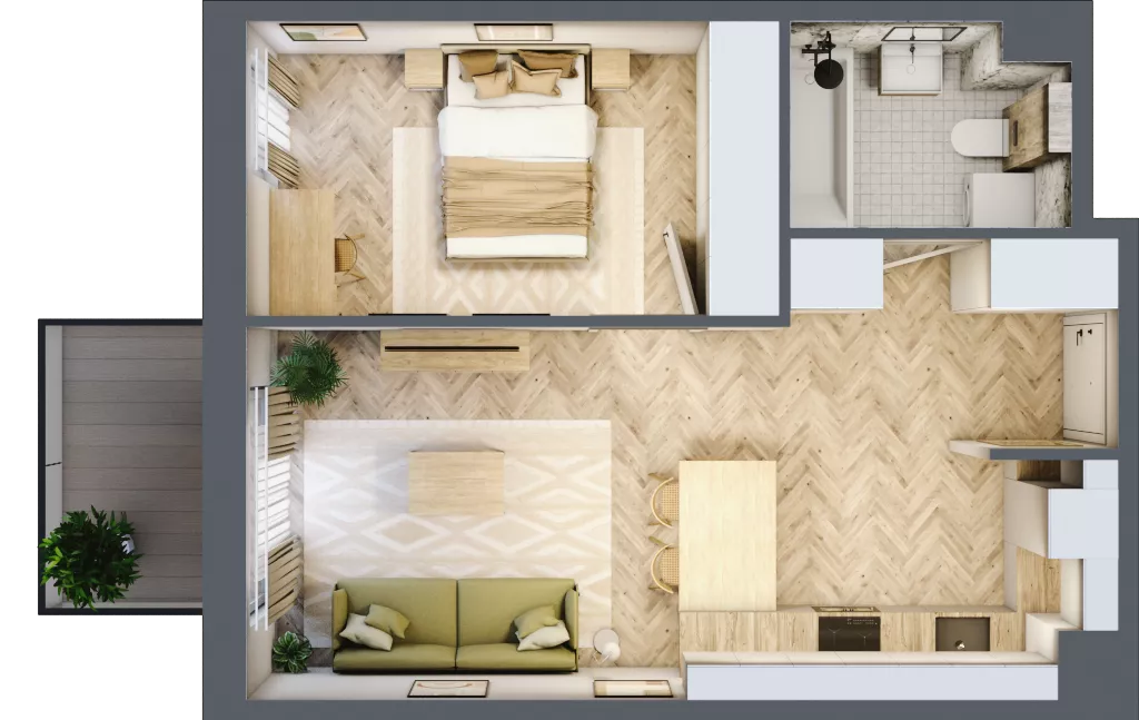 2 pokoje, mieszkanie 41,29 m², piętro 3, oferta nr B.3.36, Nowe Miasto, Krzeszowice, ul. Czatkowice Górne / Majowa