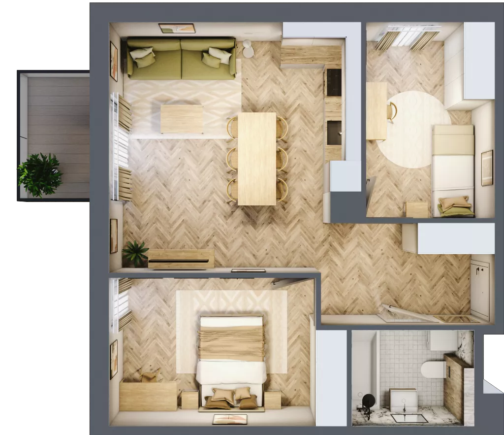 3 pokoje, mieszkanie 55,89 m², piętro 2, oferta nr B.2.23, Nowe Miasto, Krzeszowice, ul. Czatkowice Górne / Majowa