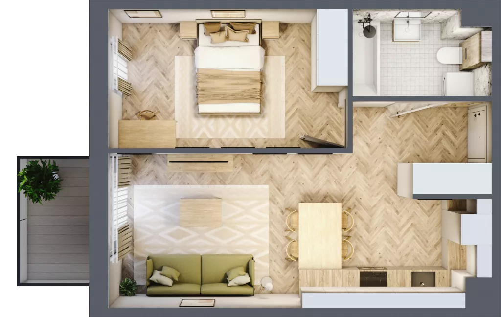 2 pokoje, mieszkanie 41,99 m², piętro 1, oferta nr C.1.15, Nowe Miasto, Krzeszowice, ul. Czatkowice Górne / Majowa