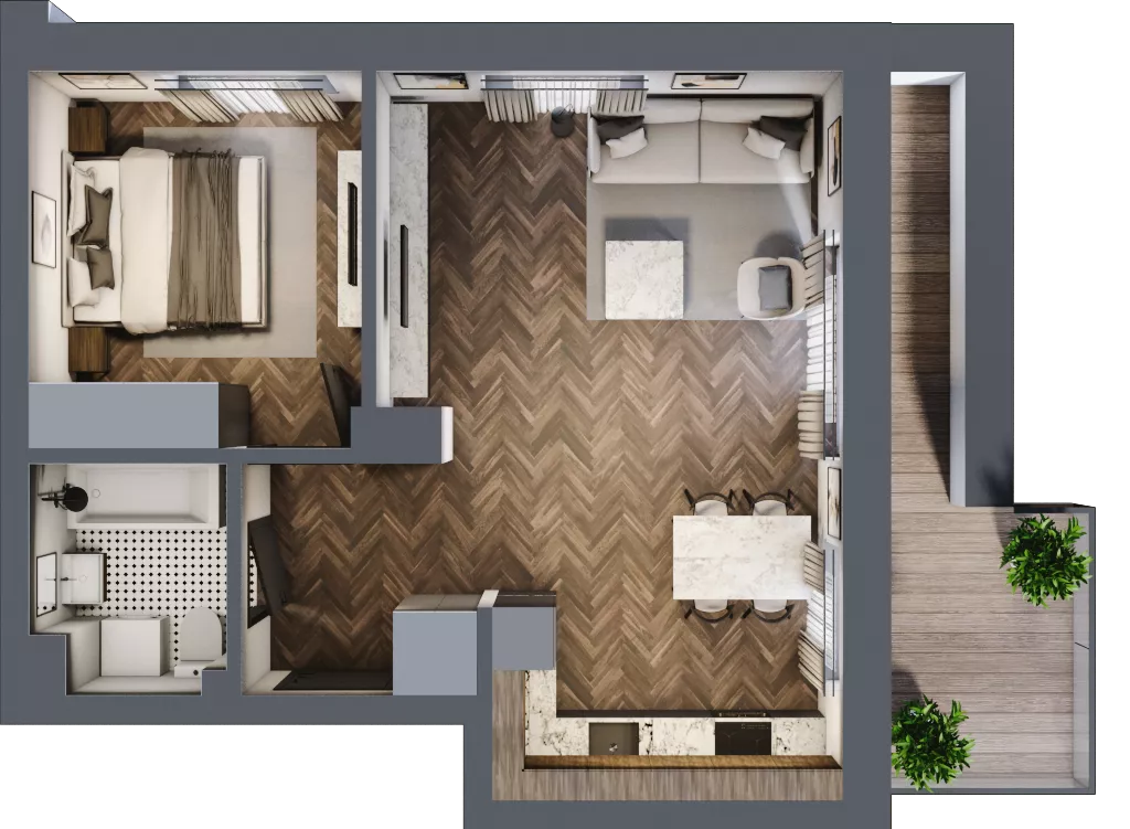 2 pokoje, mieszkanie 47,05 m², piętro 2, oferta nr B1.M11, Załęże Premium, Rzeszów, Załęże, ul. Świętego Floriana