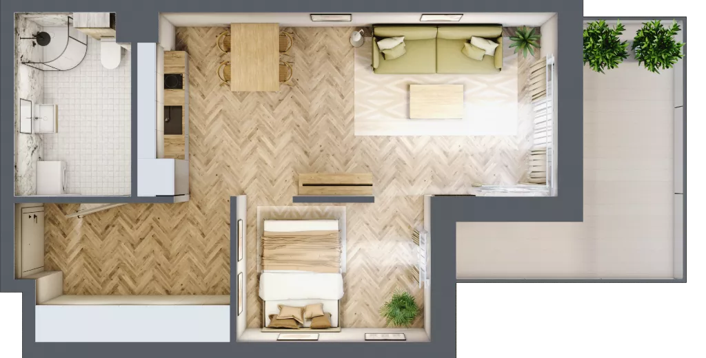 2 pokoje, apartament inwestycyjny 41,79 m², parter, oferta nr A1/1, Apartamenty Klimatyczna, Gdańsk, Wyspa Sobieszewska, ul. Klimatyczna 88