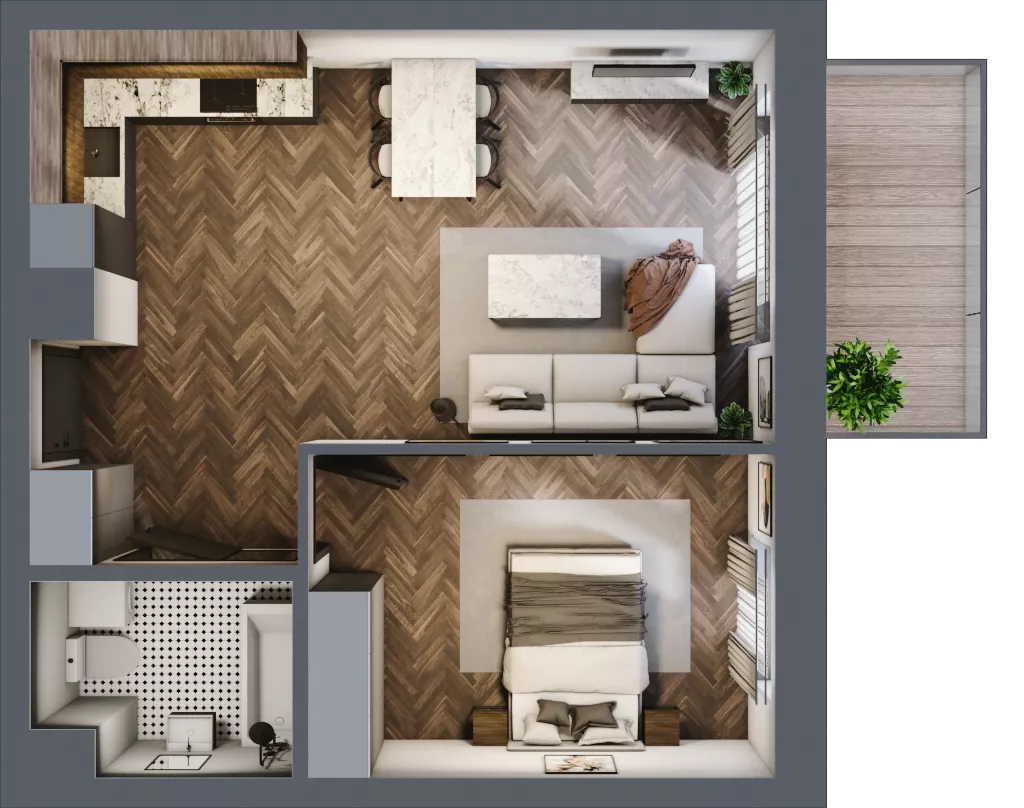 2 pokoje, mieszkanie 46,55 m², piętro 1, oferta nr 61A, Osiedle Farbiarska, Tomaszów Mazowiecki, ul. Farbiarska 28, 32, 34
