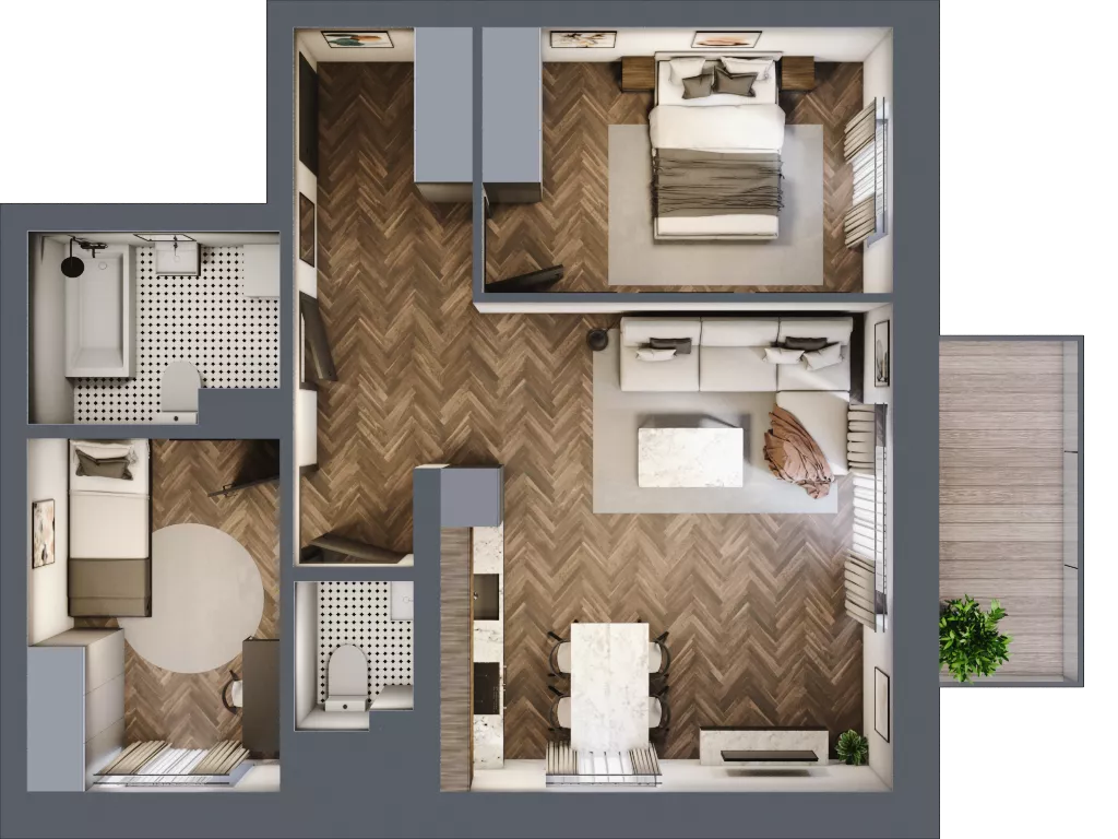 3 pokoje, mieszkanie 59,02 m², piętro 3, oferta nr 48A, Osiedle Farbiarska, Tomaszów Mazowiecki, ul. Farbiarska 28, 32, 34