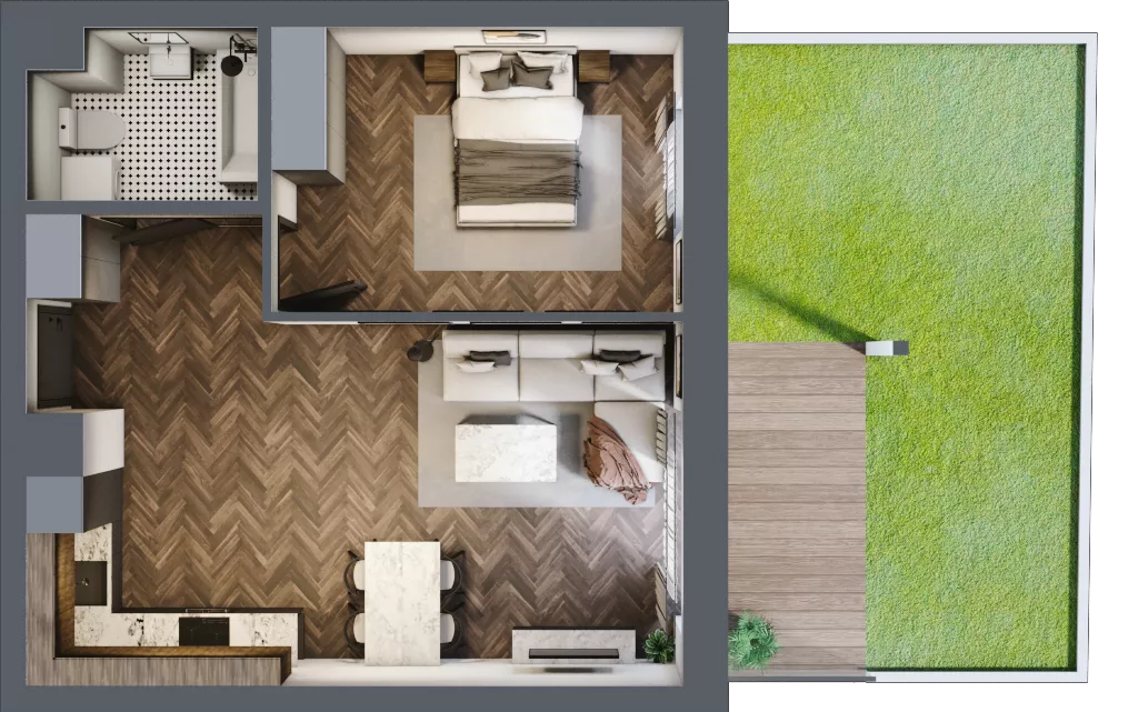 2 pokoje, mieszkanie 46,59 m², parter, oferta nr 27A, Osiedle Farbiarska, Tomaszów Mazowiecki, ul. Farbiarska 28, 32, 34
