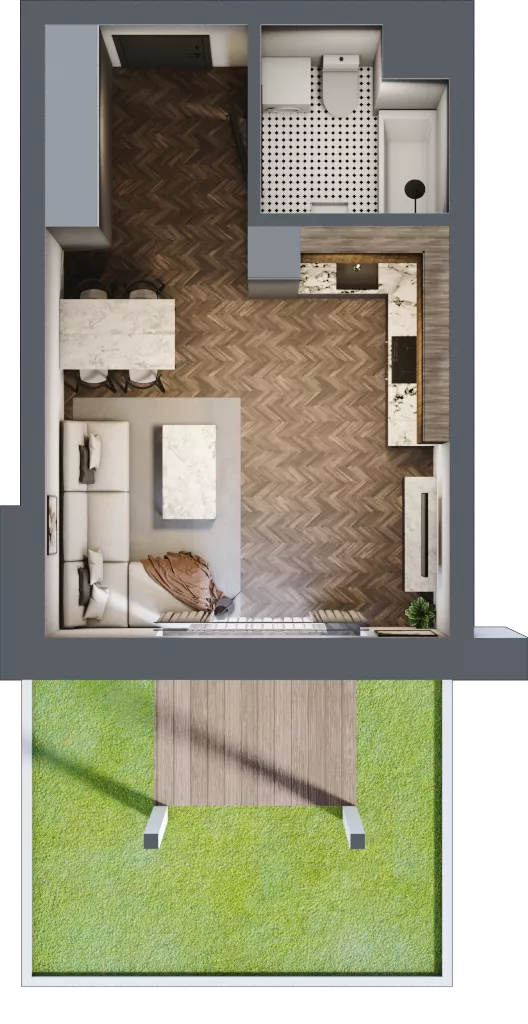 1 pokój, mieszkanie 30,64 m², parter, oferta nr 3B, Osiedle Farbiarska, Tomaszów Mazowiecki, ul. Farbiarska 28, 32, 34