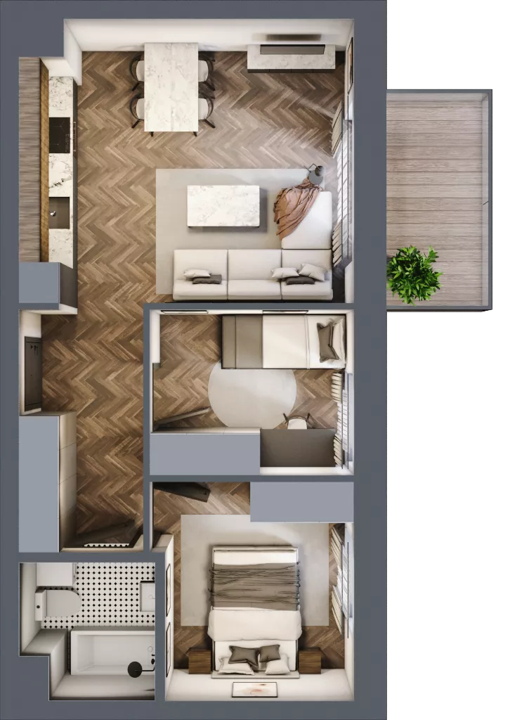 3 pokoje, mieszkanie 46,84 m², piętro 2, oferta nr 68B, Osiedle Farbiarska, Tomaszów Mazowiecki, ul. Farbiarska 28, 32, 34