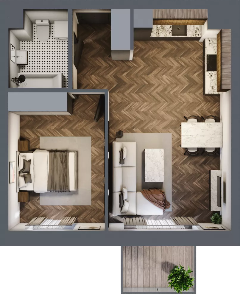 2 pokoje, mieszkanie 46,35 m², piętro 1, oferta nr 8B, Osiedle Farbiarska, Tomaszów Mazowiecki, ul. Farbiarska 28, 32, 34