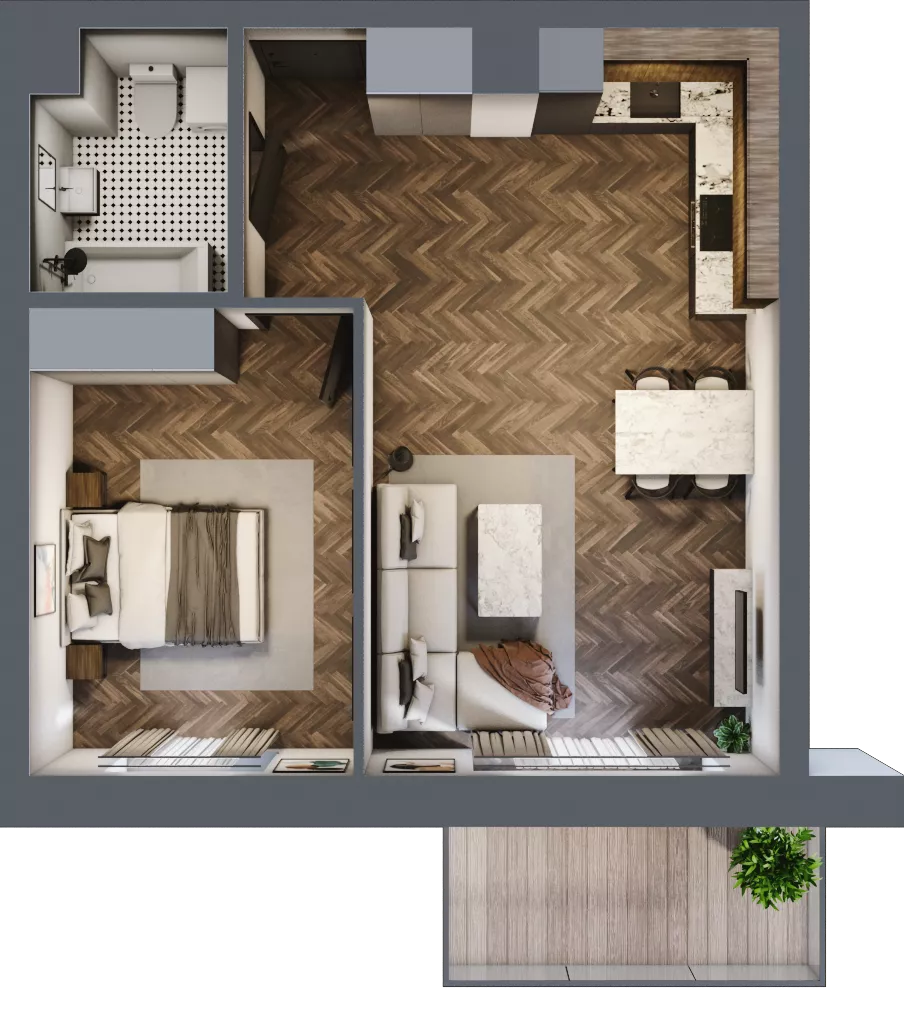 2 pokoje, mieszkanie 46,55 m², piętro 3, oferta nr 42B, Osiedle Farbiarska, Tomaszów Mazowiecki, ul. Farbiarska 28, 32, 34